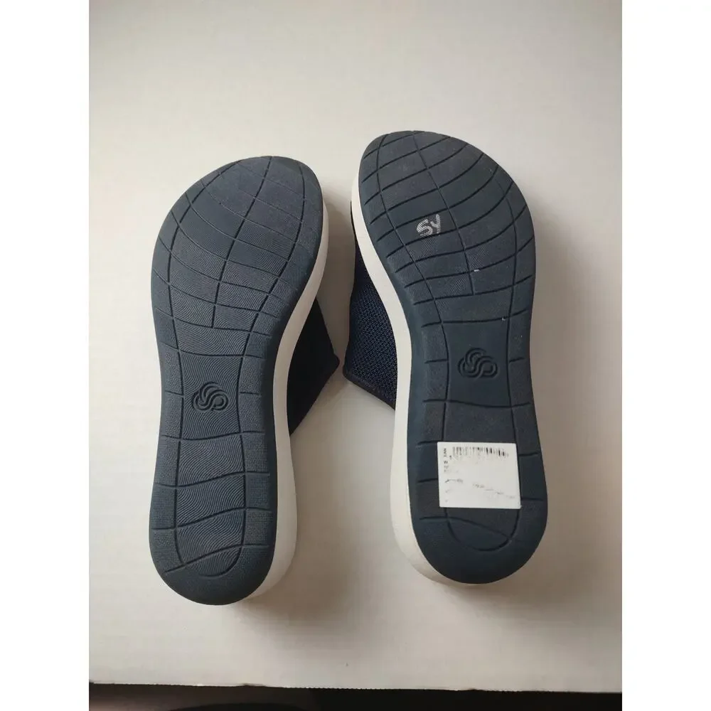 Clarks Cloudsteppers  Cali Bay Blue Canvas Slip On Wedge Heel Sandal Women US 10